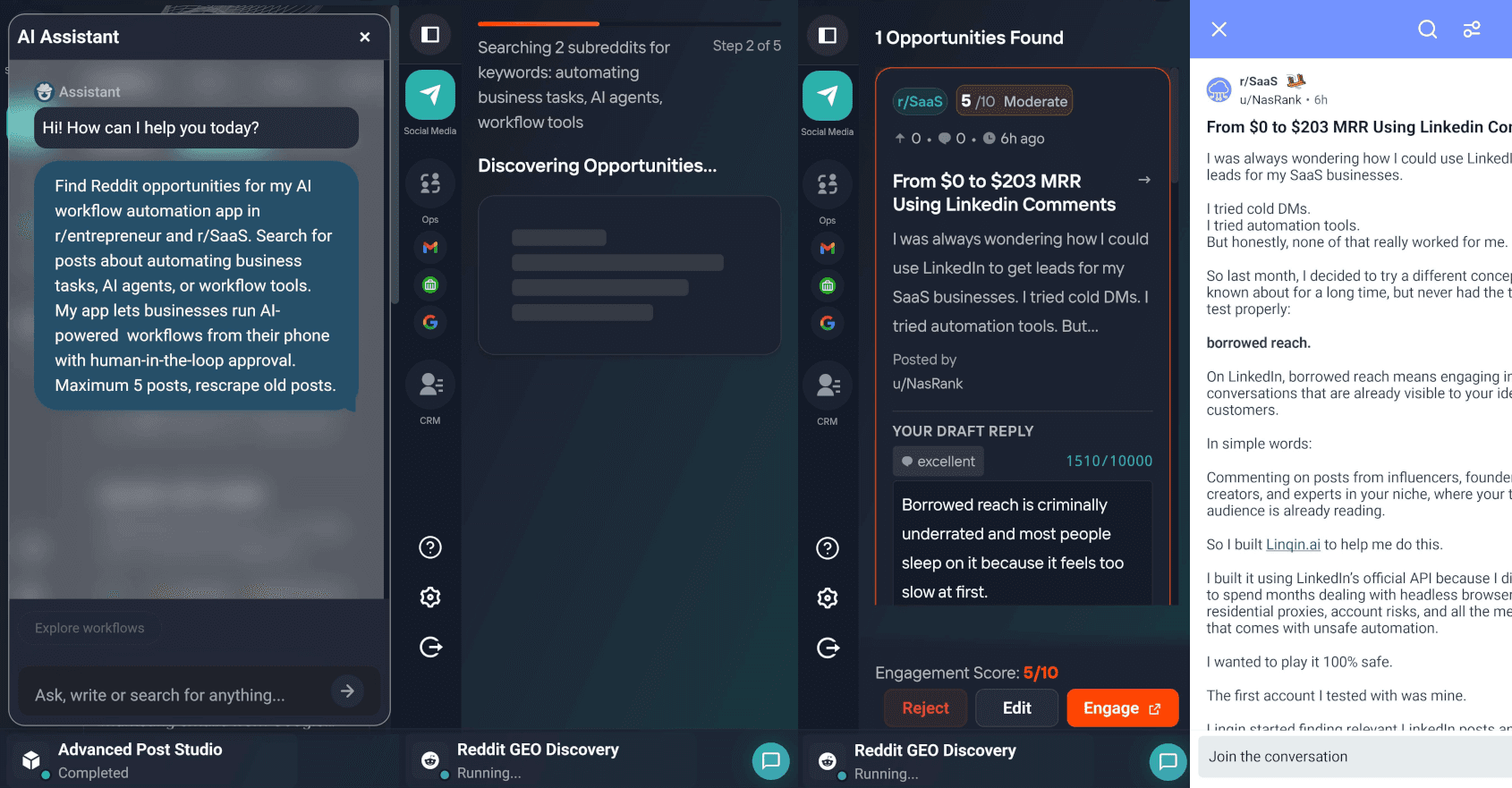 Reddit Engagement Workflow UI
